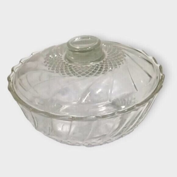 Vintage Classic Candy Dish w/Lid Floral Cross-Hatch Swirl Pattern Unknown Maker - Picture 1 of 7